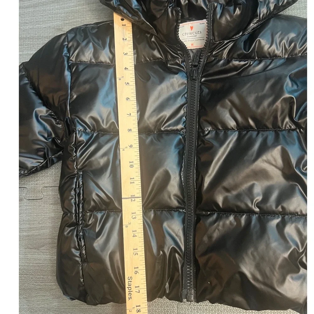 Crewcuts J Crew Kids Girls Shiny Black Primaloft Puffer Jacket Hooded Size M 8-9